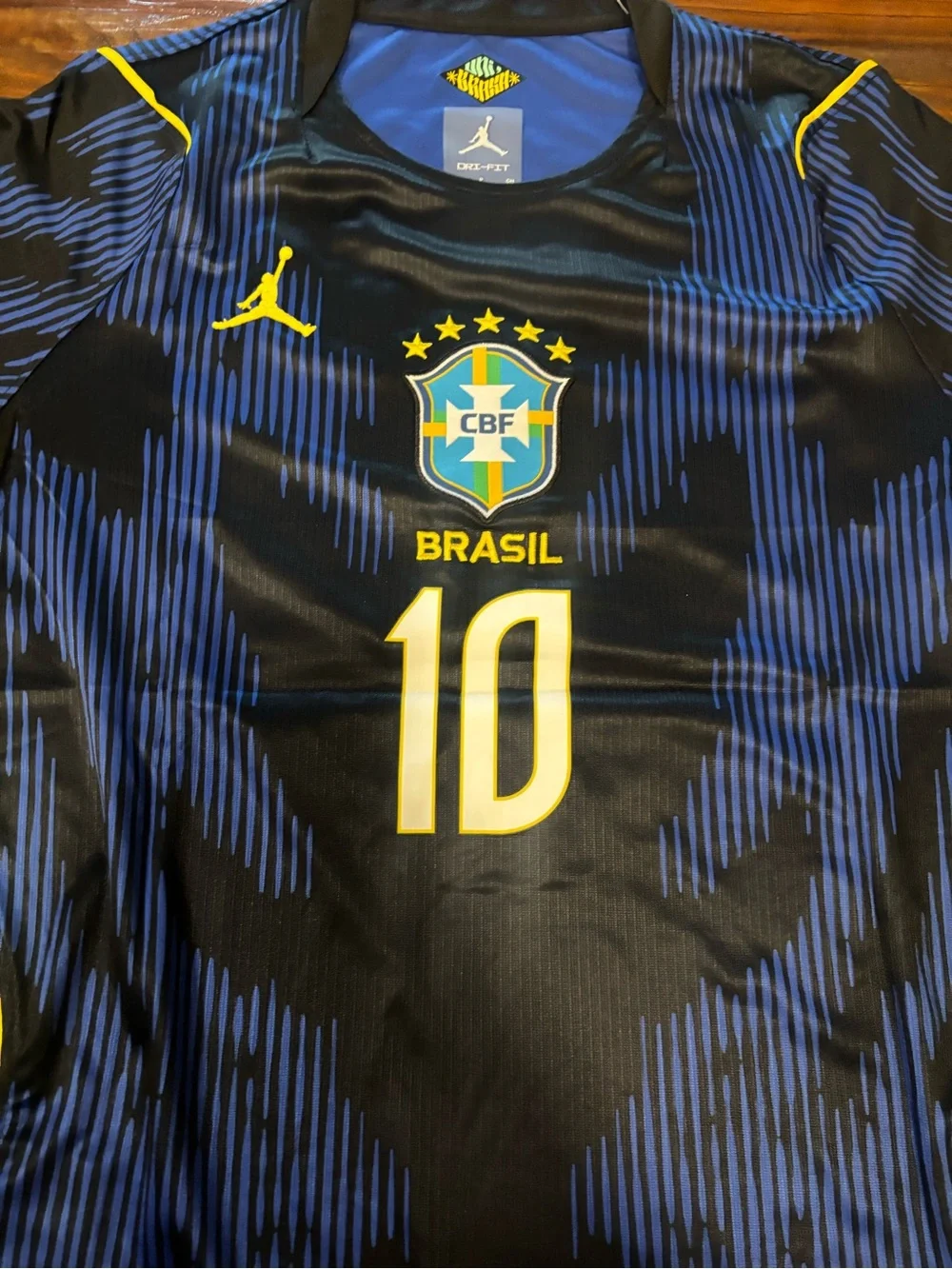 Jordan Brasil #10 Black & Navy Soccer Jersey with Yellow Accents